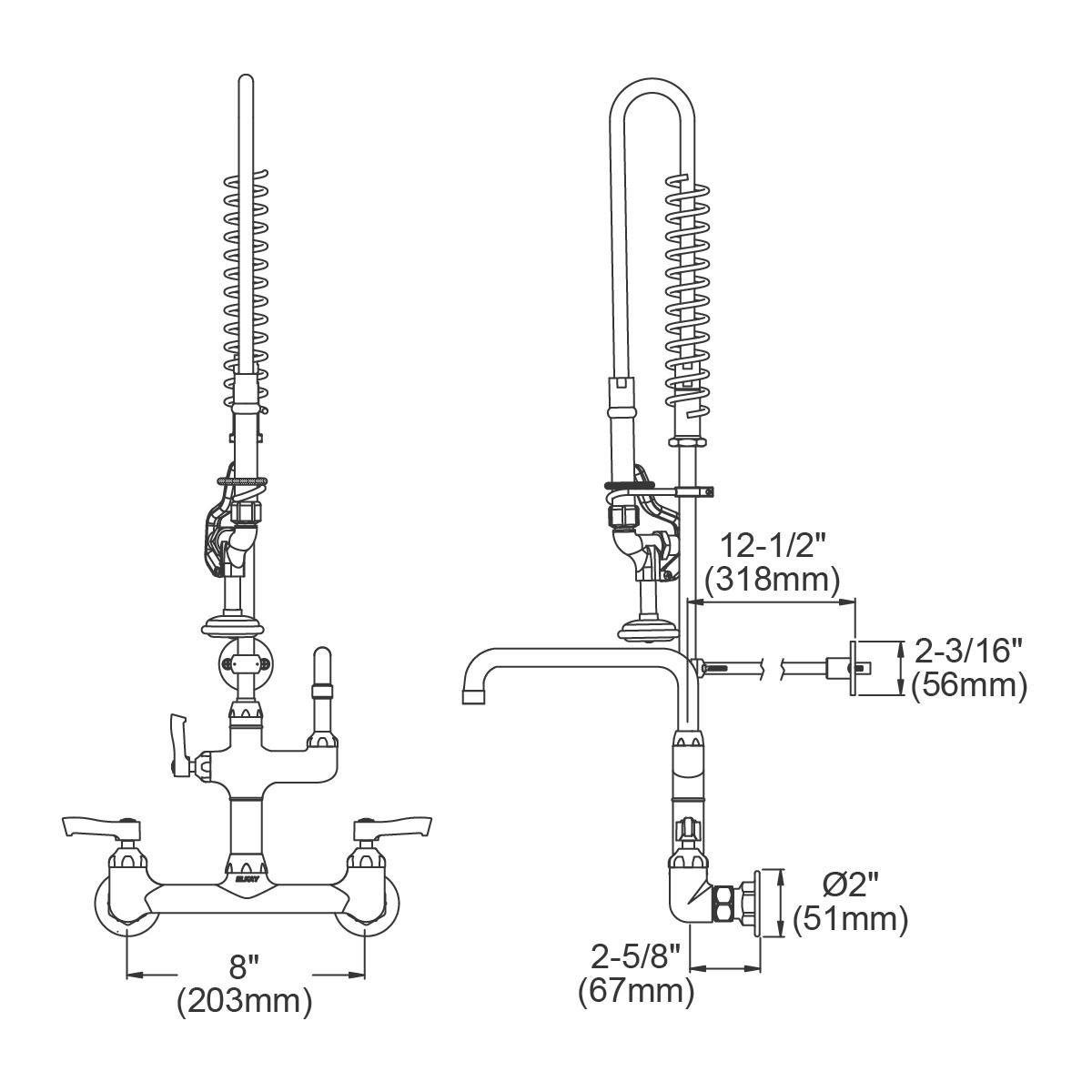 Elkay Chrome Three Handle Lever Wall Mount Service Faucet 