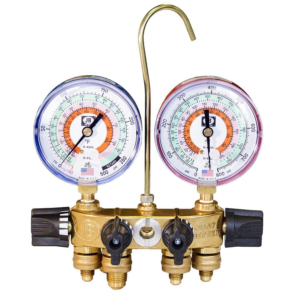 JB Industries Brass Ball Valve Manifold 22/410A/404A with 3-1/8 in. Gauges 