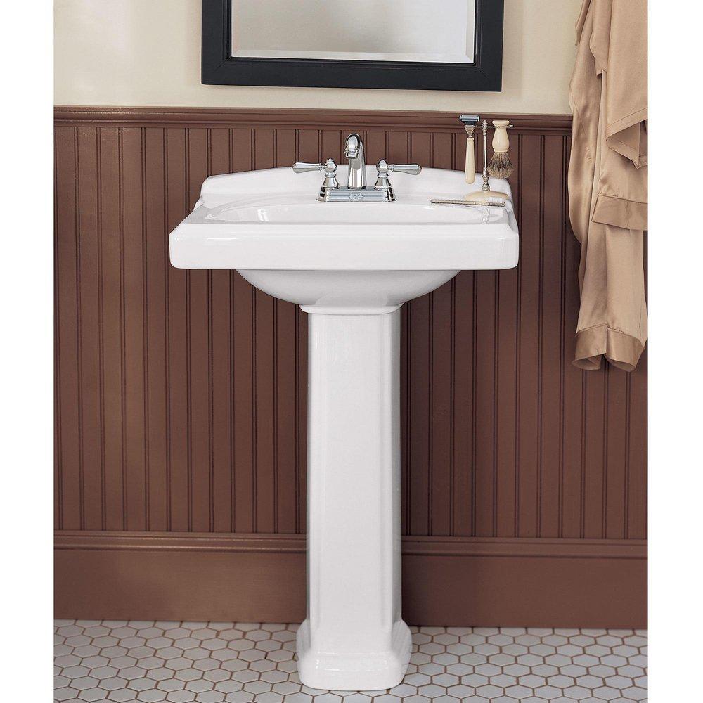 American Standard White Pedestal Rectangular Bathroom Sink and Rear Drain 