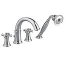 1.5 gpm 4-Hole Deckmount Tub Filler with Hand Shower with Double Cross Handle in Polished Chrome