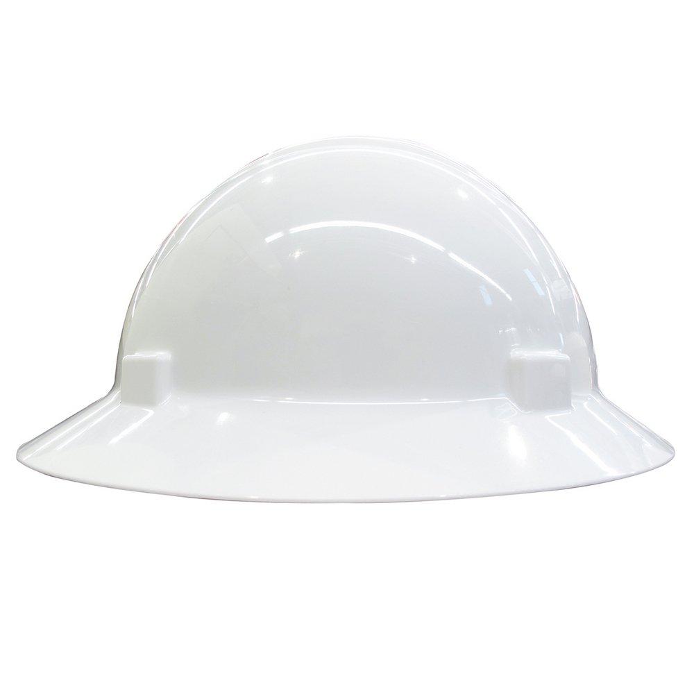 ERB Safety White Size 6.5-8 Plastic Full Brim Ratchet Hard Hat 
