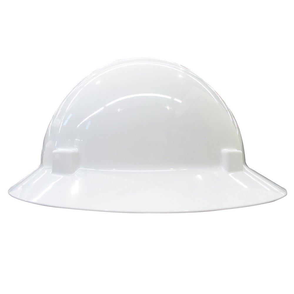 ERB Safety White Size 6.5-8 Plastic Full Brim Ratchet Hard Hat 