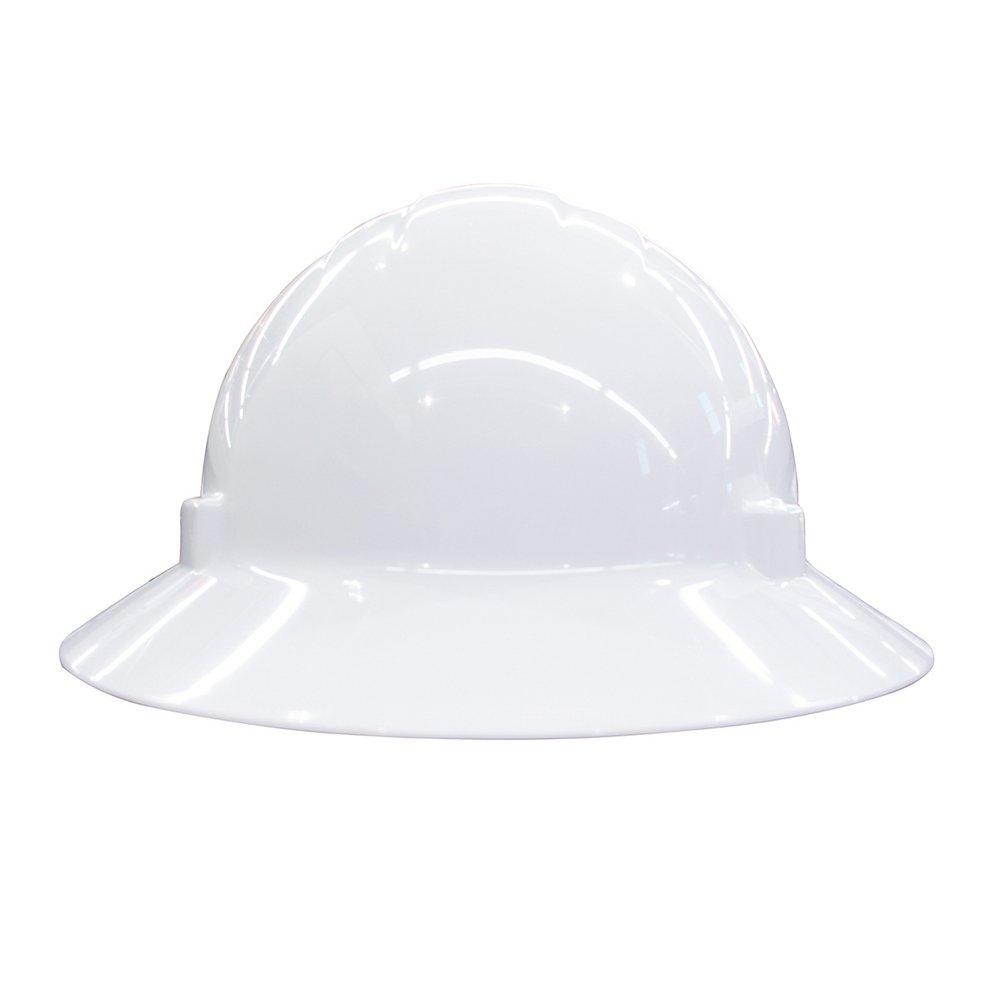 ERB Safety White Size 6.5-8 Plastic Full Brim Ratchet Hard Hat 