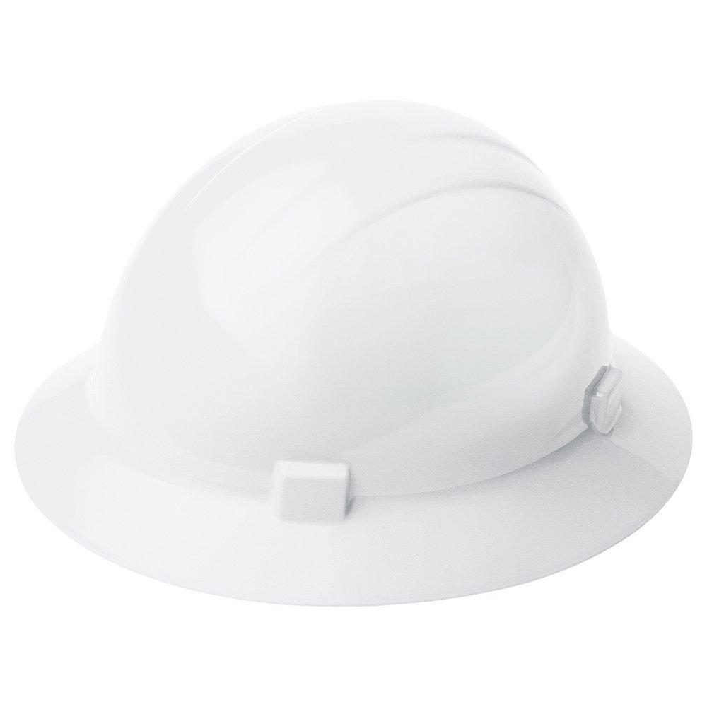 ERB Safety White Size 6.5-8 Plastic Full Brim Ratchet Hard Hat 