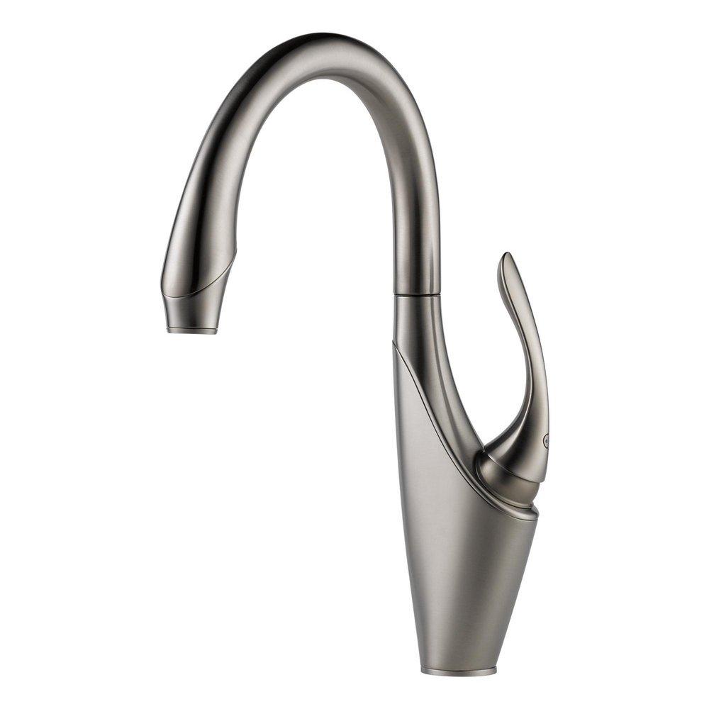 Brizo Brilliance&reg; Stainless 4-Hole Waterfall Kitchen Faucet with Single Lever Handle 