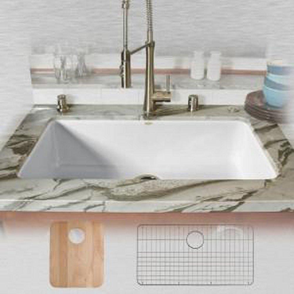 Commercial Enameling White 33 x 19-1/2 in. No Hole Cast Iron Single Bowl Undermount Kitchen Sink 