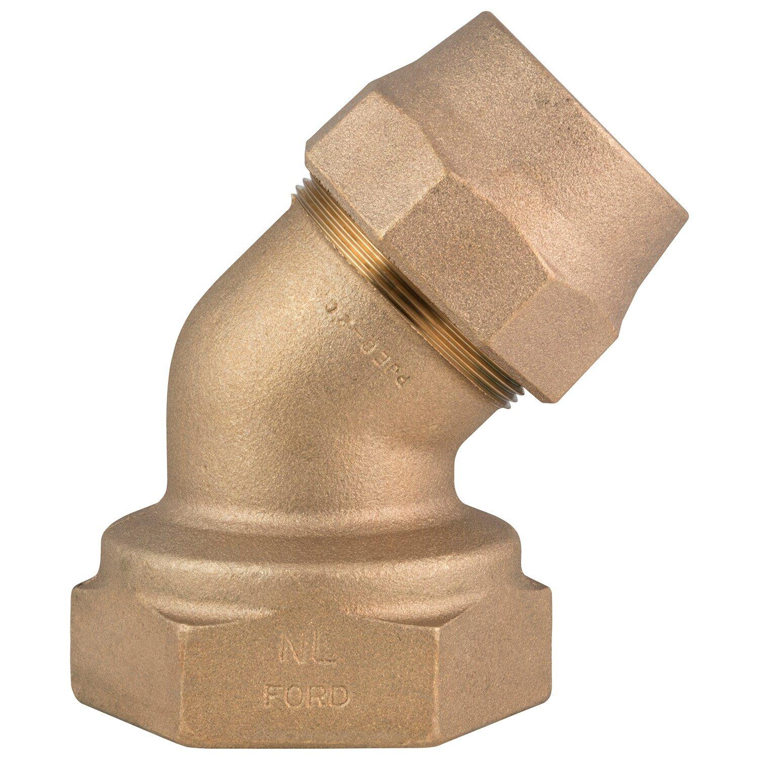 Ford Meter Box Female Copper Threaded x Grip Joint Brass Straight 45 Degree Bend 