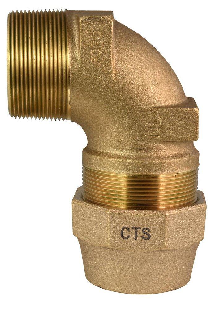 Ford Meter Box MIPT x Grip Joint Brass 90 Degree Elbow Coupling 