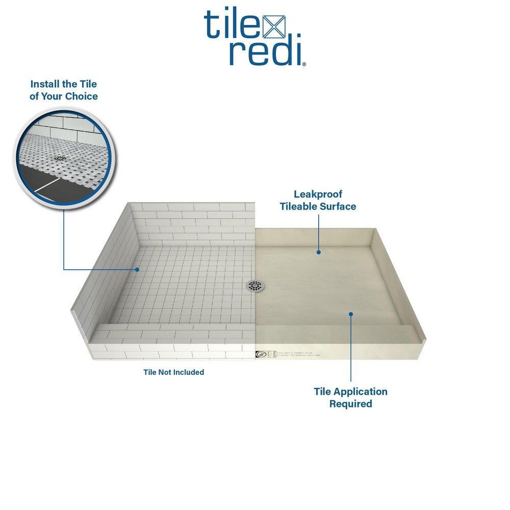 Tile Redi USA Polished Chrome 34 in. Triple Curb Shower Base with Center Drain 