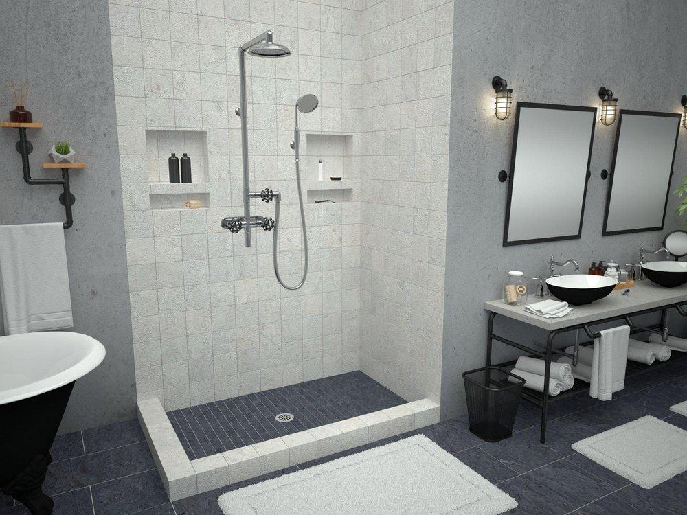 Tile Redi USA Polished Chrome 48 x 42 in. Double Curb Shower Base with Center Drain 