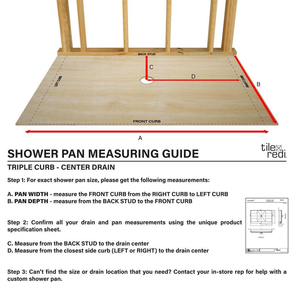 Tile Redi USA Polished Chrome 36 in. Triple Curb Shower Base with Center Drain 