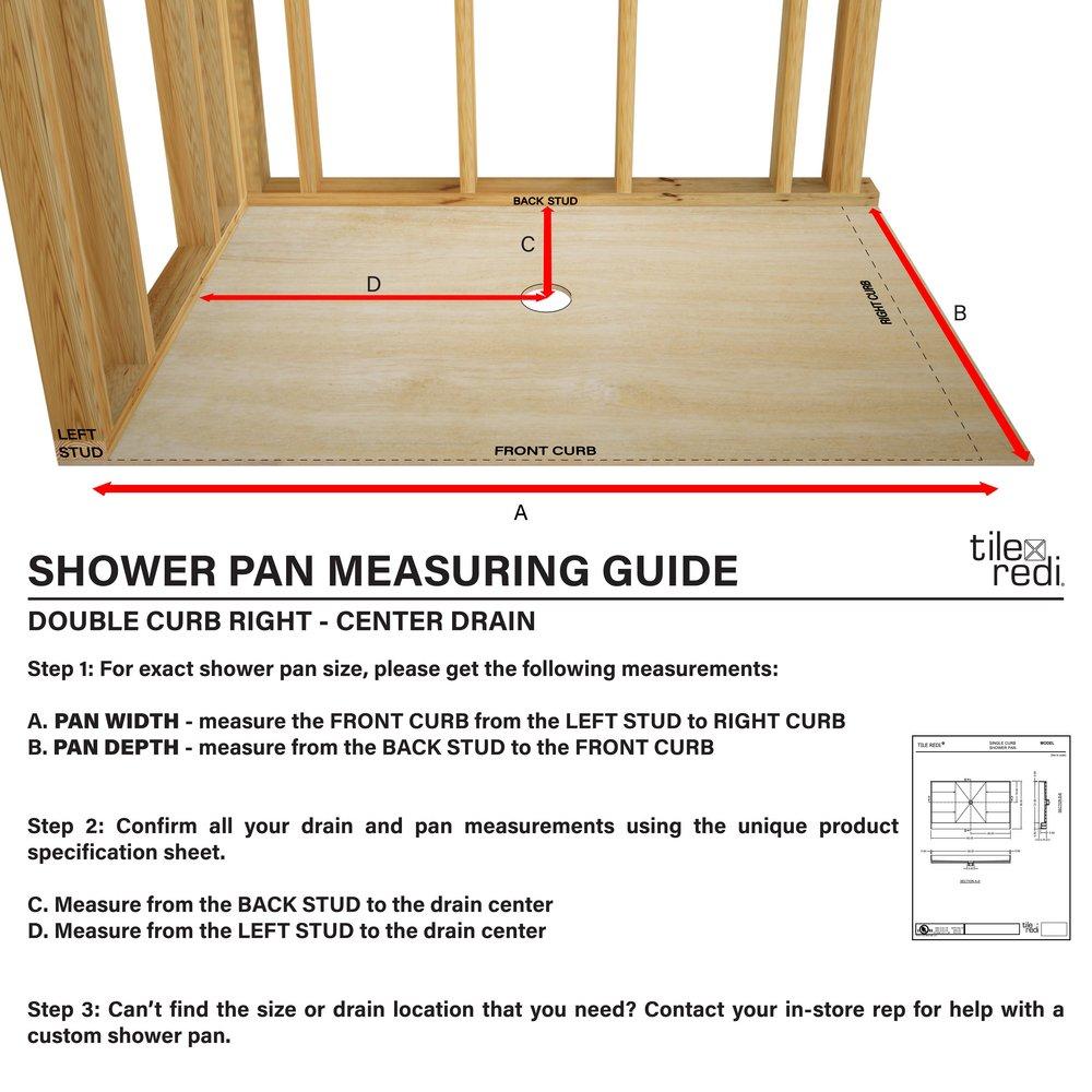 Tile Redi USA Polished Chrome 48 x 37 in. Double Curb Shower Base with Center Drain 