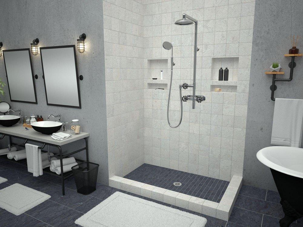 Tile Redi USA Polished Chrome 30 in. Double Curb Shower Base with Center Drain 