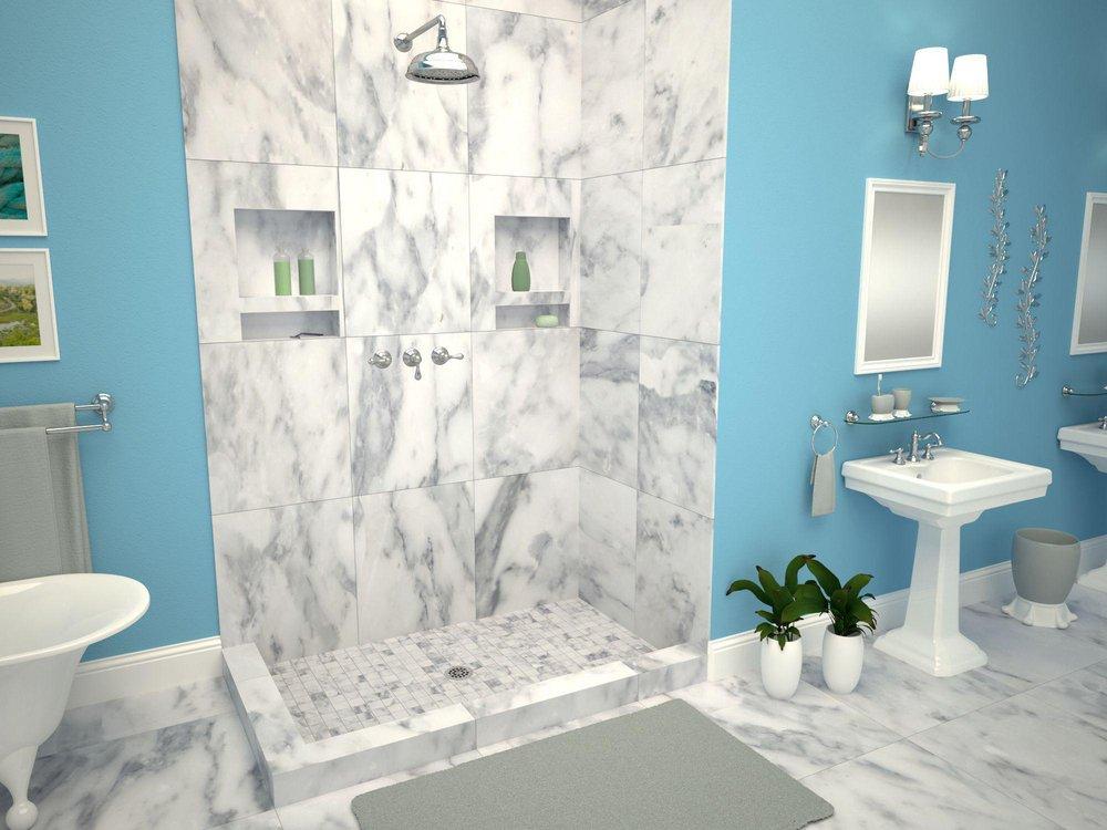 Tile Redi USA Polished Chrome Center Drain with Left Dual Curb 