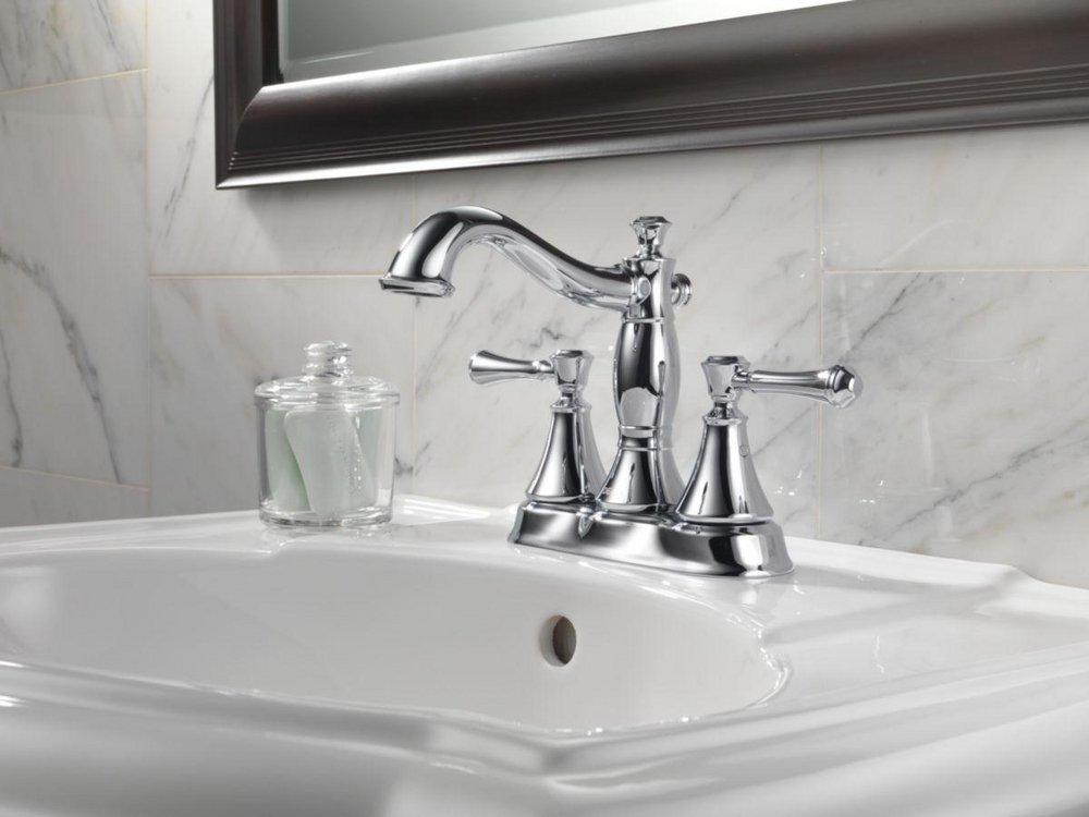 Delta Faucet Brilliance Stainless Two Handle Centerset Bathroom Sink Faucet 