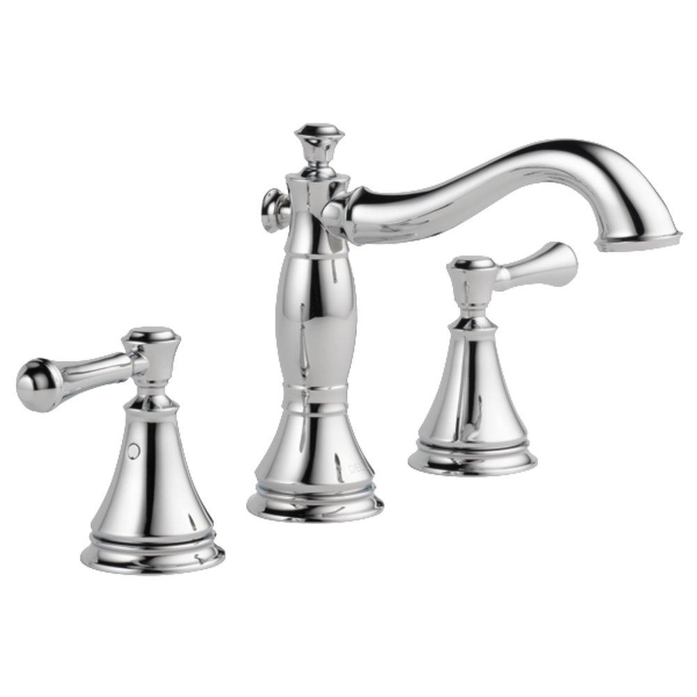 Delta Faucet Chrome Two Handle Widespread Bathroom Sink Faucet with Pop-Up Drain Assembly 