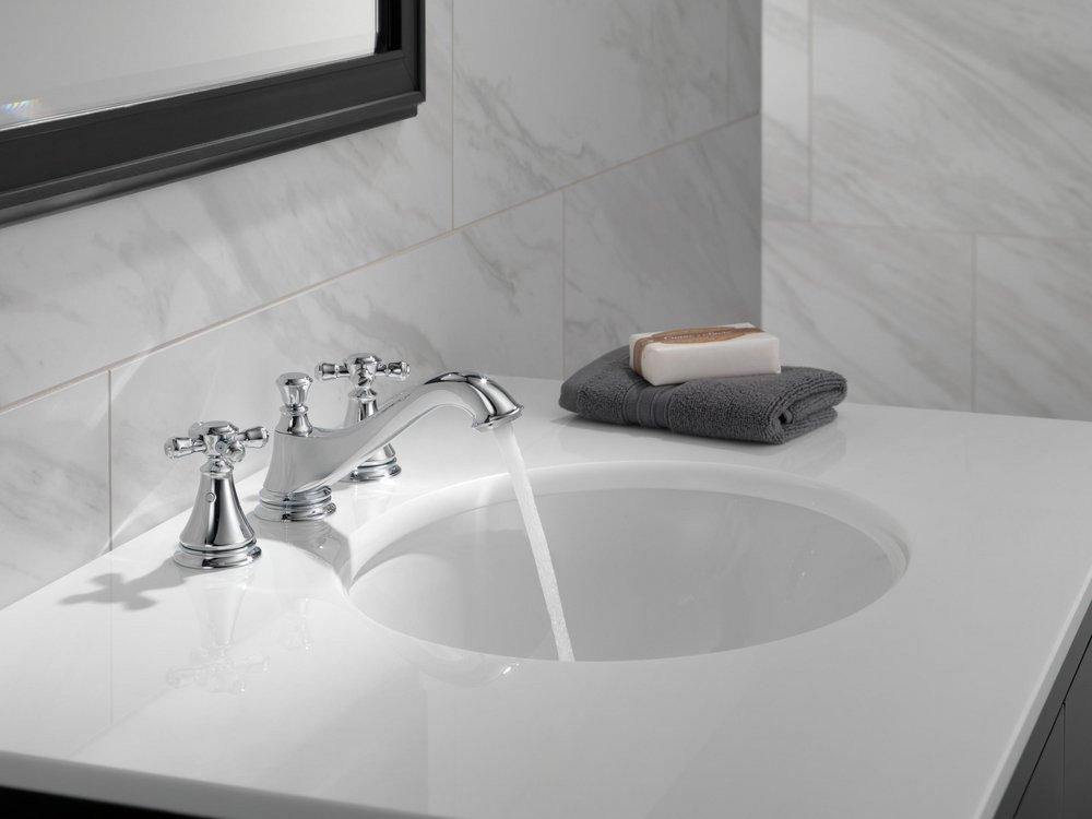 Delta Faucet Chrome Two Handle Widespread Bathroom Sink Faucet with Pop-Up Drain Assembly (Handles Sold Separately) 