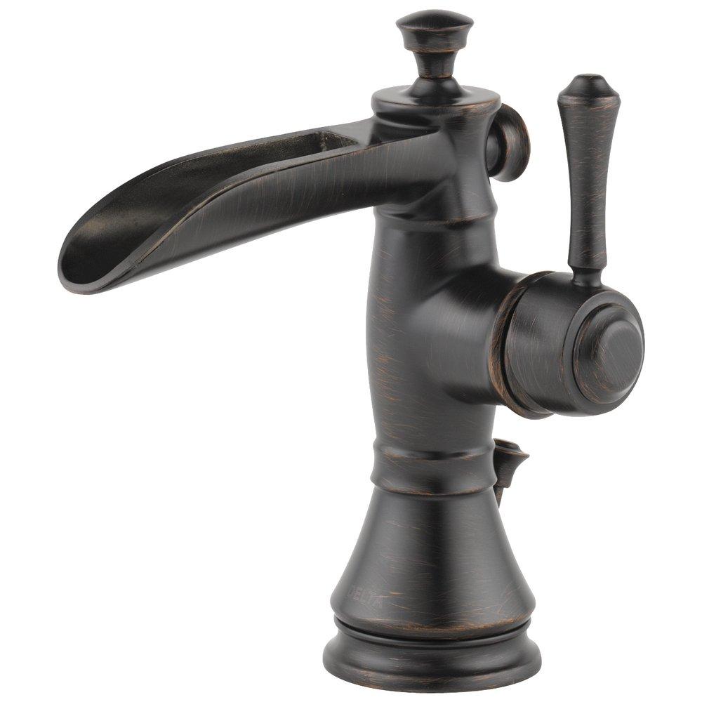 Delta Faucet Venetian Bronze Single Handle Centerset Waterfall Bathroom Sink Faucet with Pop-Up Drain Assembly 