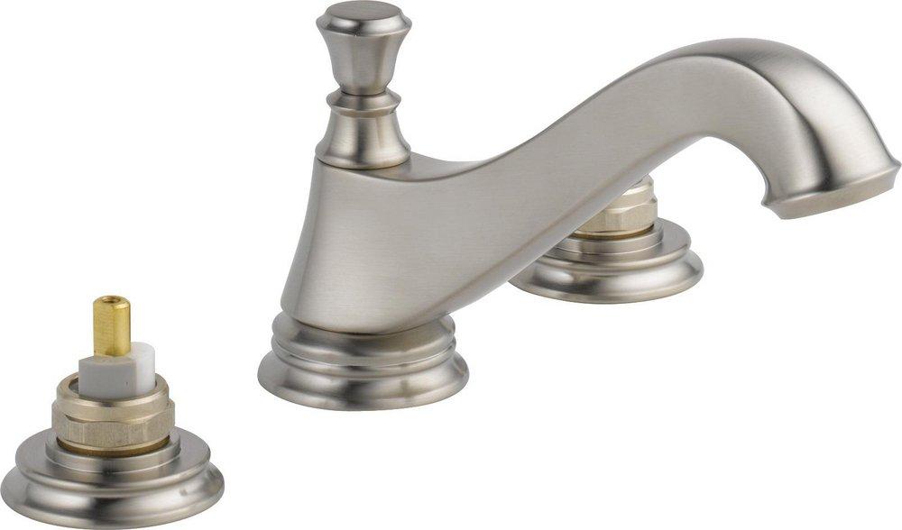 Delta Faucet Brilliance&reg; Stainless Two Handle Widespread Bathroom Sink Faucet with Pop-Up Drain Assembly (Handles Sold Separately) 