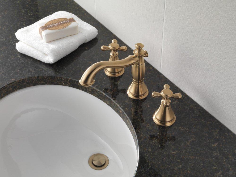 Delta Faucet Brilliance&reg; Champagne Bronze Two Handle Widespread Bathroom Sink Faucet with Pop-Up Drain Assembly 