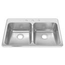 3-Hole 2-Bowl Drop-In Kitchen Sink with Rear Drain in Brushed Stainless Steel