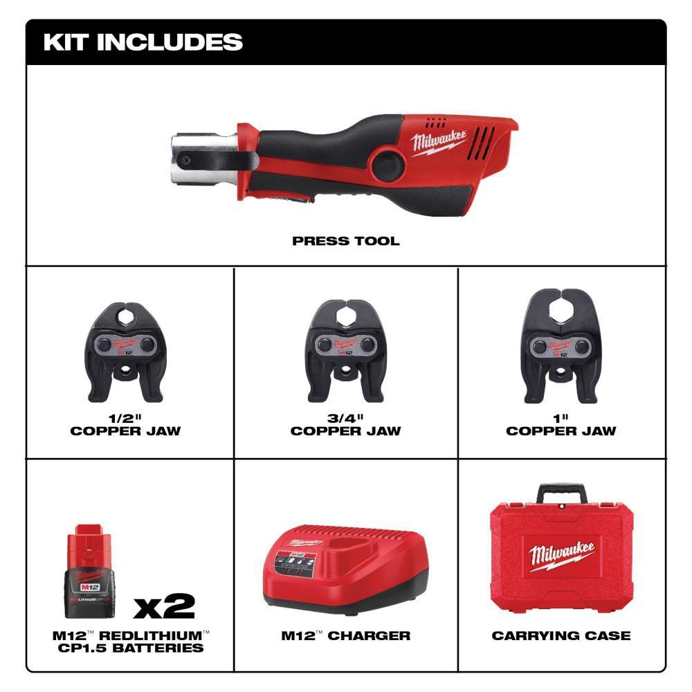 Milwaukee® Red 0.5 - 1.25 in. Battery Press Tool 