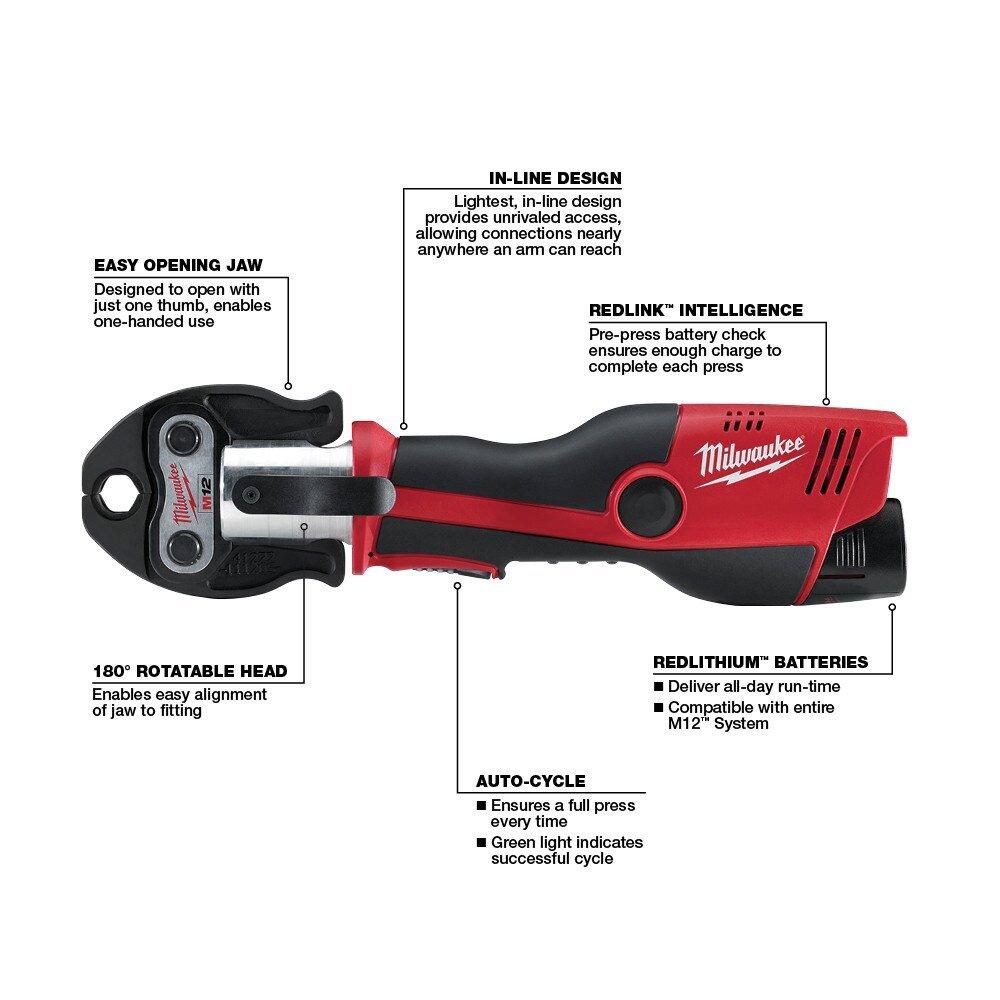 Milwaukee&reg; Red 0.5 - 1.25 in. Battery Press Tool 
