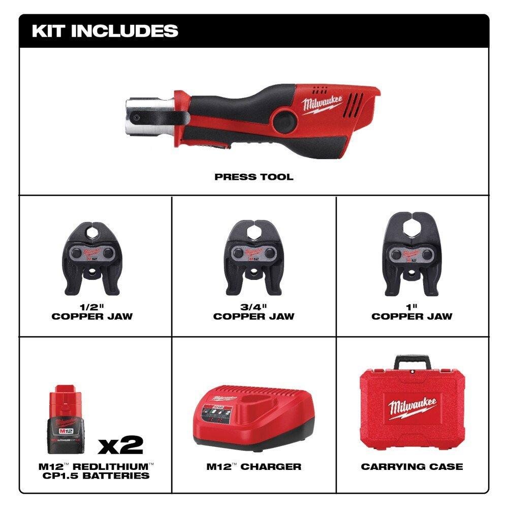 Milwaukee&reg; Red 0.5 - 1.25 in. Battery Press Tool 