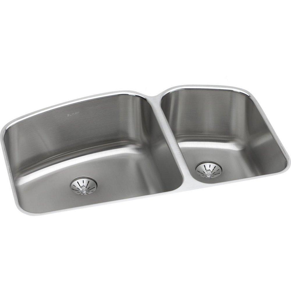 Elkay Lustrous Satin 32-3/4 x 21 in. No Hole Stainless Steel Double Bowl Undermount Kitchen Sink 