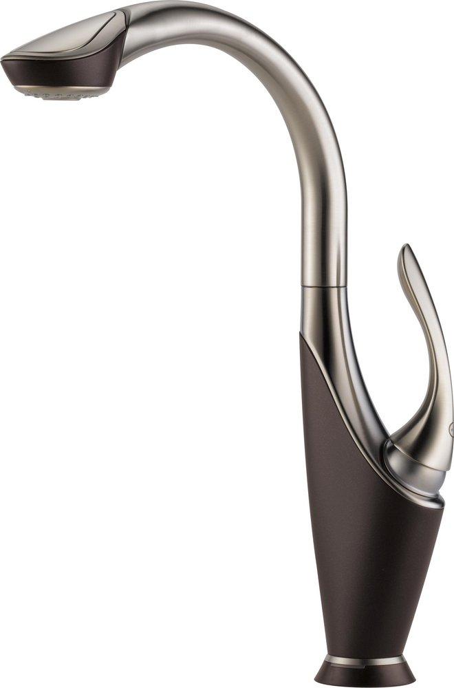 Brizo Brilliance&reg; Stainless/Cocoa Bronze 1.8 gpm Single Lever Handle Deckmount Kitchen Sink Faucet 360 Degree Swivel Spout 3/8 in. Compression Connection 