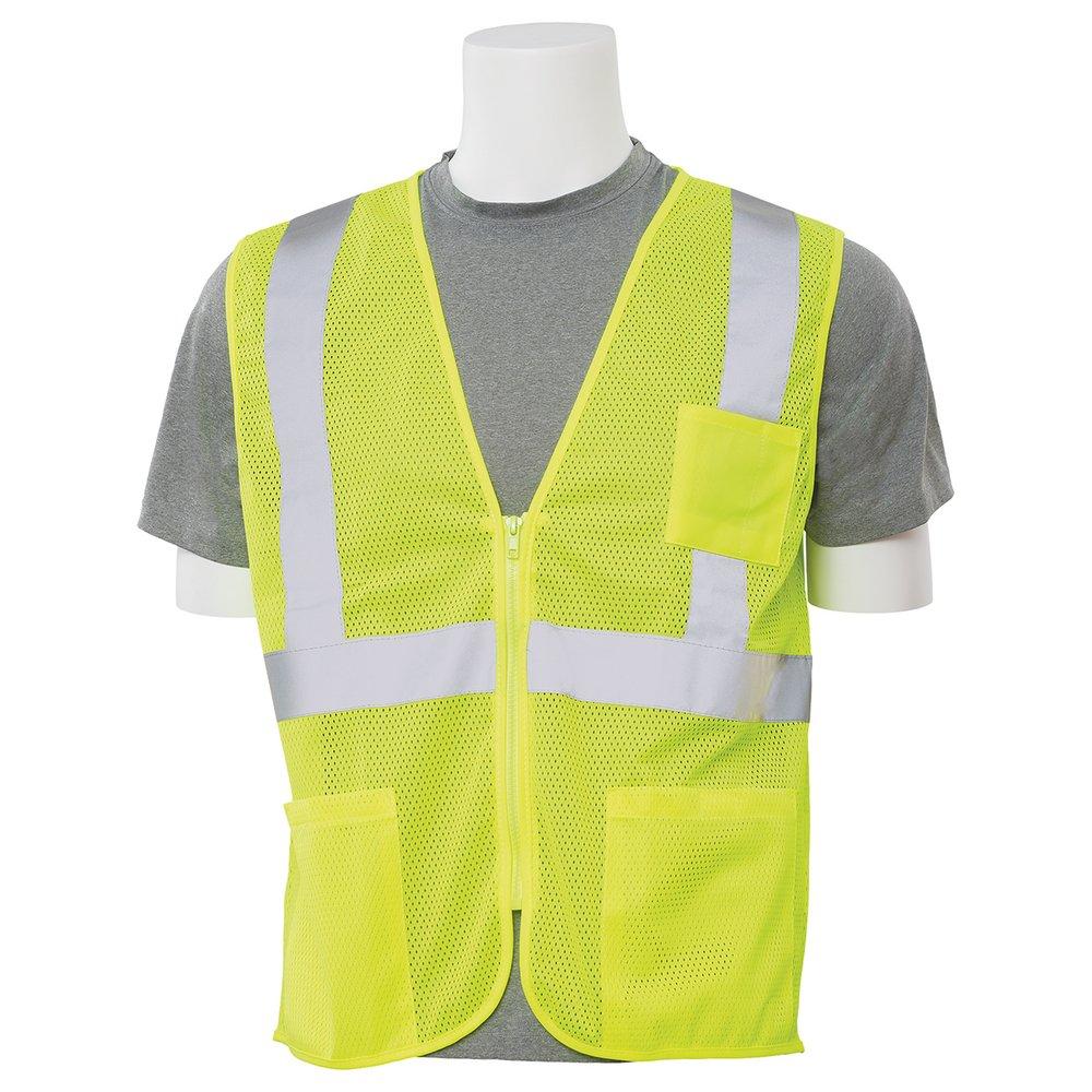 ERB Safety Hi-Viz Lime 3-Pocket Mesh Vest with Zipper 