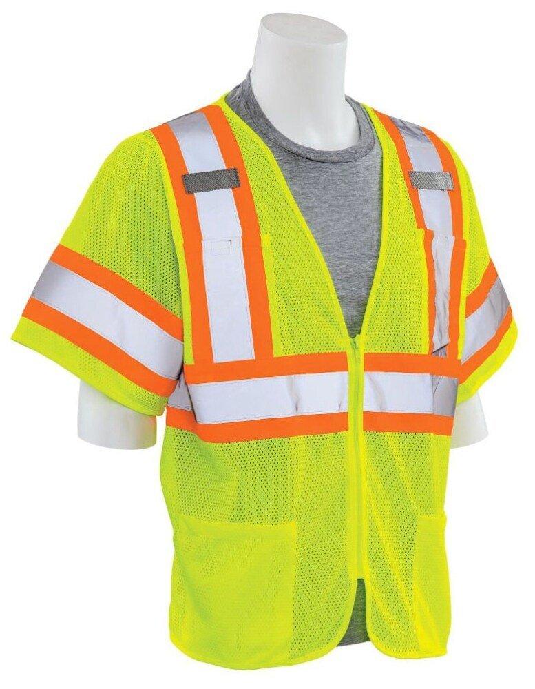 ERB Safety Hi-Viz Lime Mesh Vest with Hook and Loop Closure with Mic Tabs on Both Side in Hi-Viz Lime 