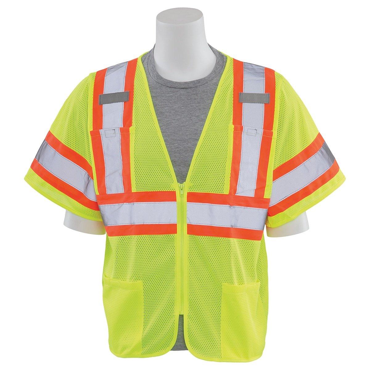 ERB Safety Hi-Viz Lime Mesh Vest with Hook and Loop Closure with Mic Tabs on Both Side in Hi-Viz Lime 