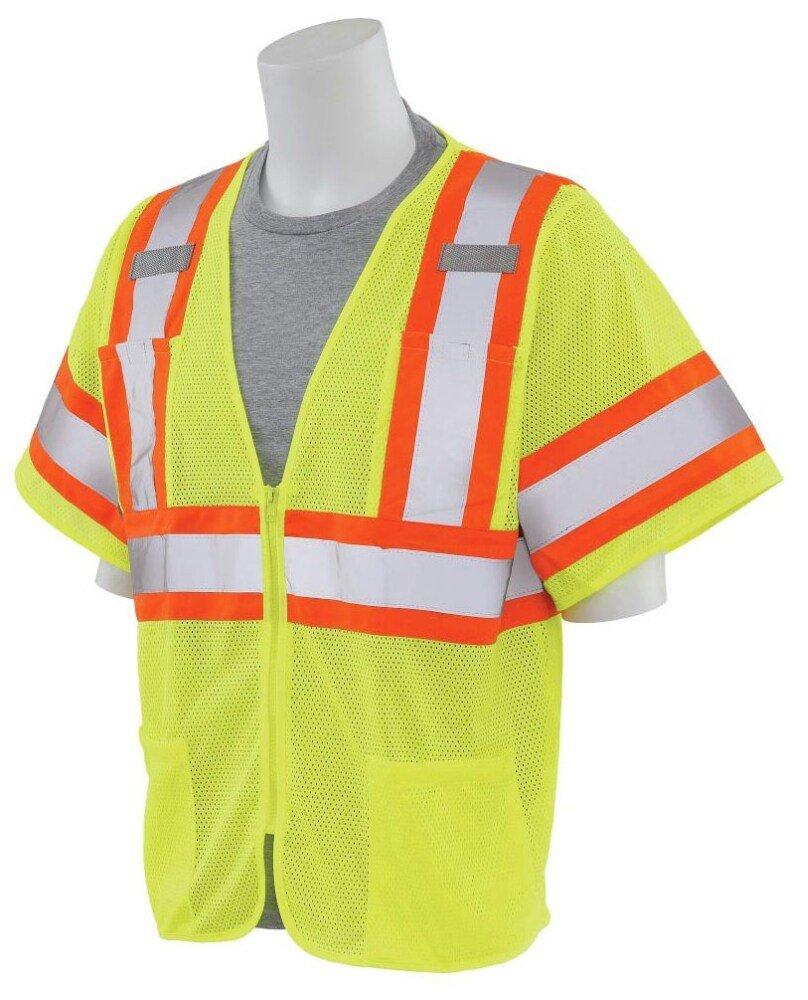 ERB Safety Hi-Viz Lime Mesh Vest with Hook and Loop Closure with Mic Tabs on Both Side in Hi-Viz Lime 