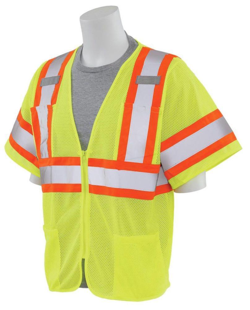 ERB Safety Hi-Viz Lime Class 3 Mesh Vest with Hook and Loop Closure in Hi-Viz Lime 