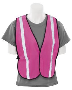 Non-ANSI Safety Vest with Black Trim and Elastic Side Straps in Hi-Viz Pink, One Size Fits Most