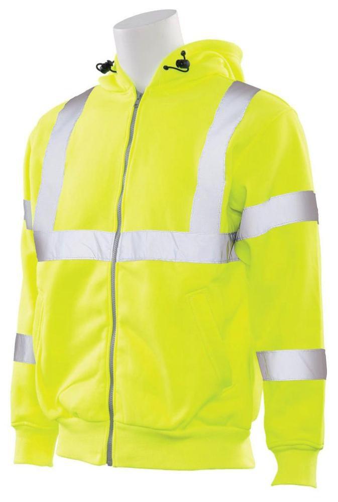 ERB Safety Hi-Viz Lime Zip-Up Sweatshirt with Attached Hood in Hi-Viz Lime 