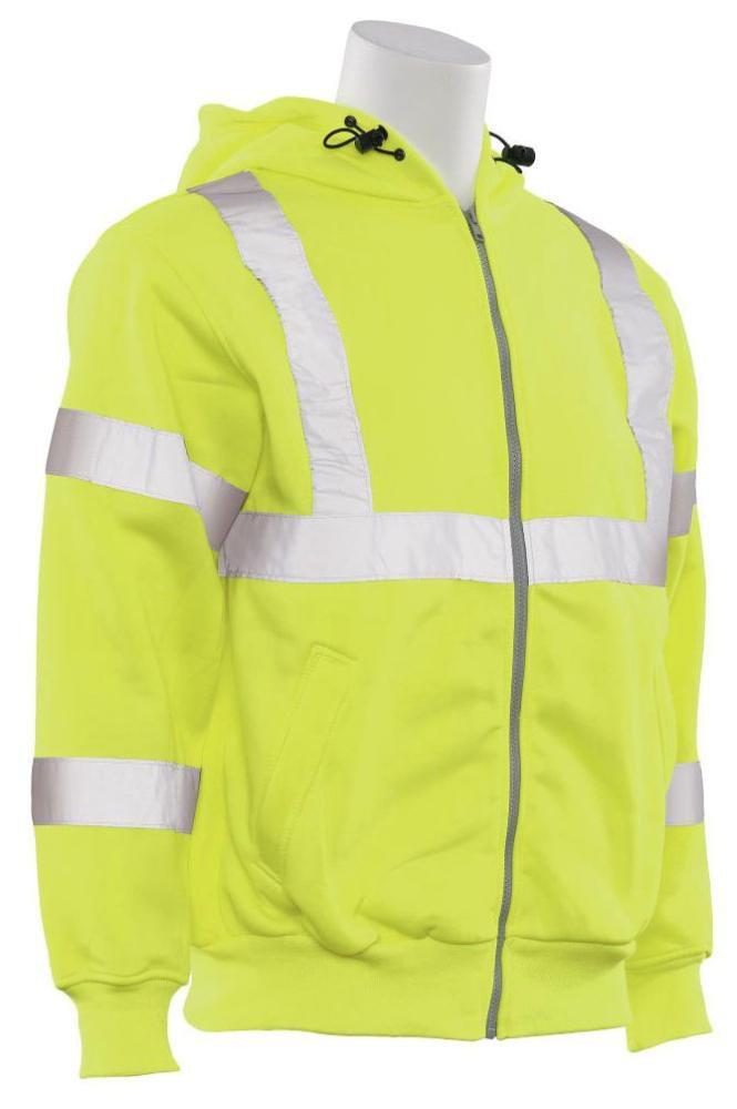 ERB Safety Hi-Viz Lime Zip-Up Sweatshirt with Attached Hood in Hi-Viz Lime 