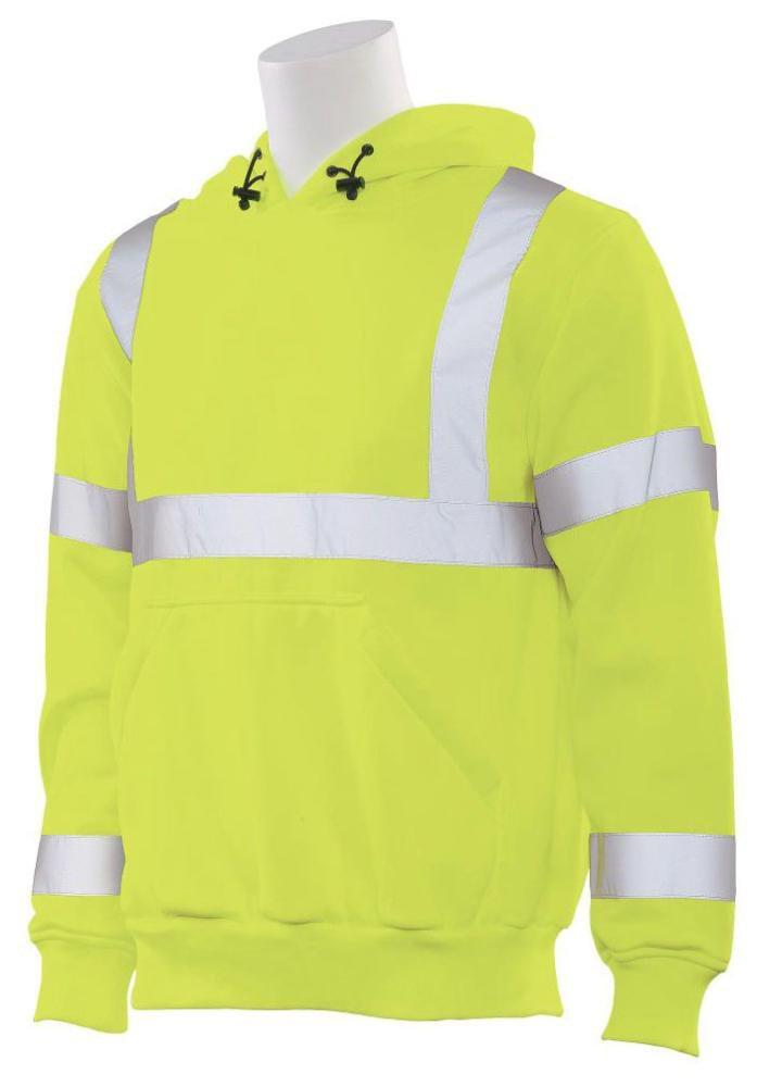 ERB Safety Hi-Viz Lime Class 3 Pullover Sweatshirt with Attached Hood in Hi-Viz Lime 