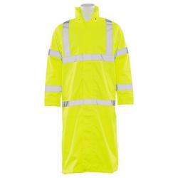 Class 3 Long Rain Coat w/Detachable Hood in Hi-Viz Lime, Size Medium