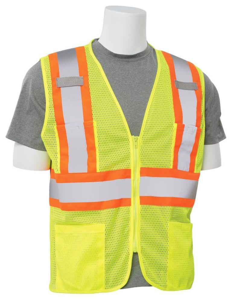 ERB Safety Hi-Viz Lime Mesh Safety Vest with Zipper Front Closure in Lime 