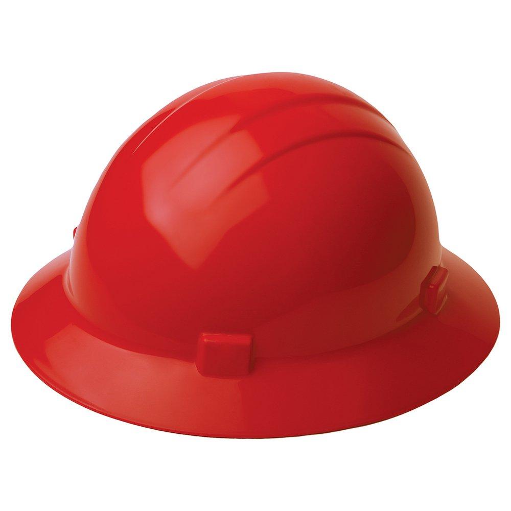 ERB Safety Red Full Brim Safety Helmet with Mega Ratchet 
