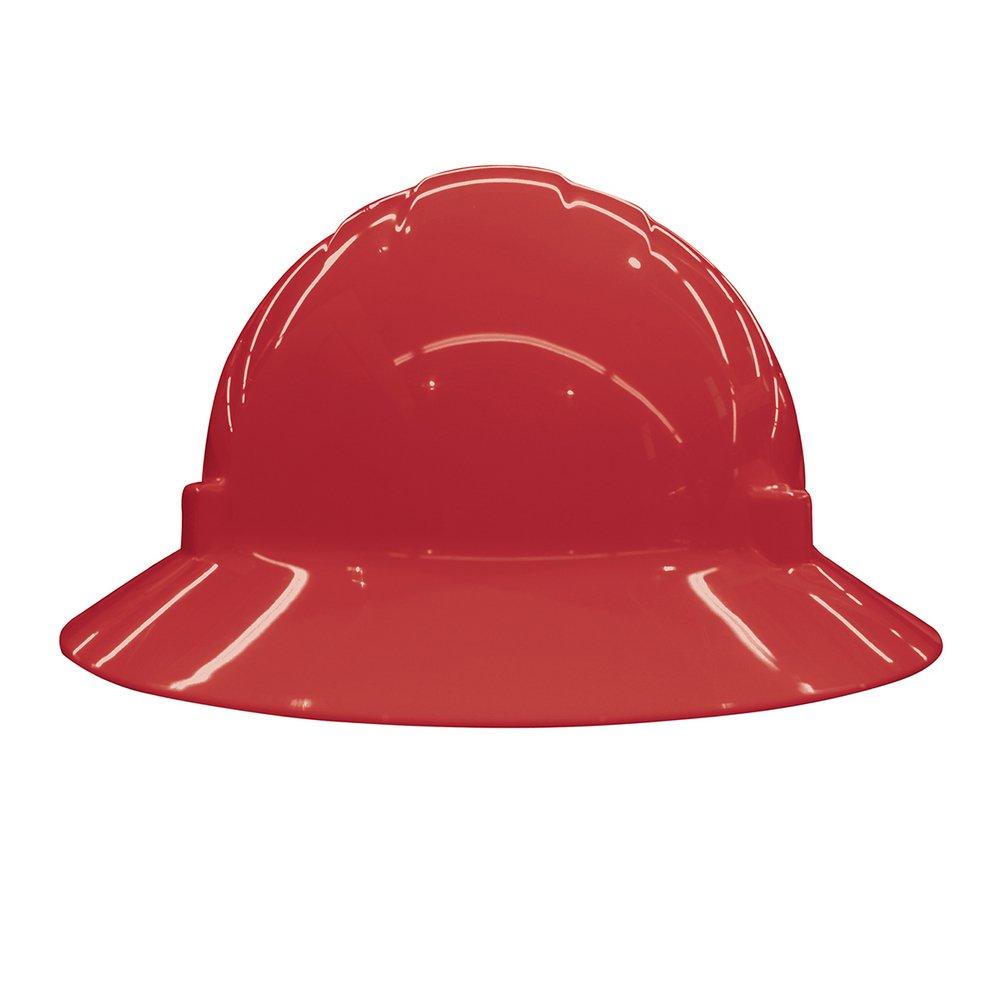 ERB Safety Red Full Brim Safety Helmet with Mega Ratchet 