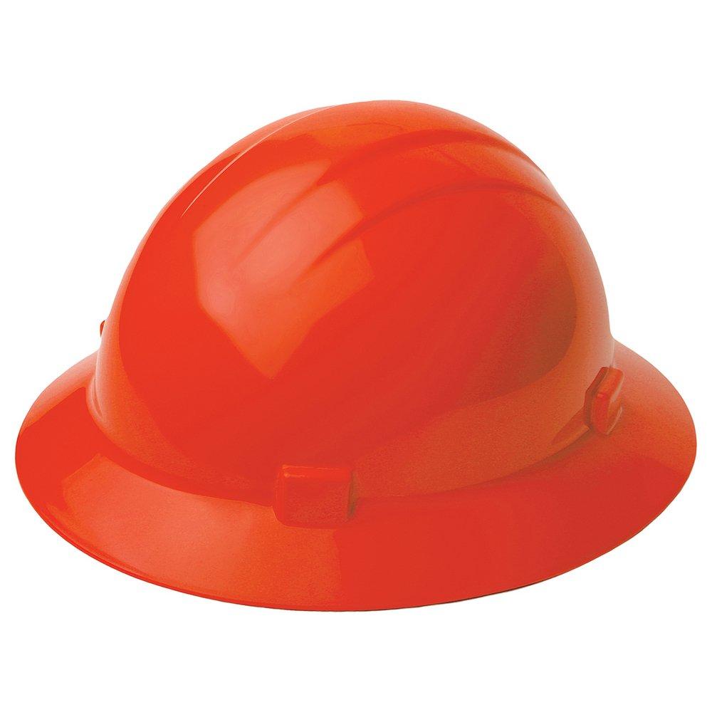 ERB Safety Hi-Viz Orange Size 6.5-8 Plastic Full Brim Ratchet Hard Hat 