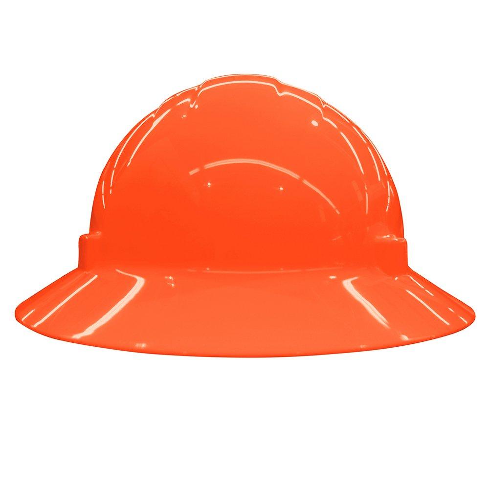 ERB Safety Hi-Viz Orange Size 6.5-8 Plastic Full Brim Ratchet Hard Hat 