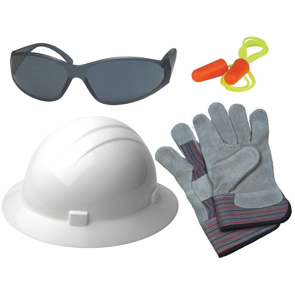 ERB Safety White New Hire Kit Full Brim Hard Hat with Smoke Safety Glasses 