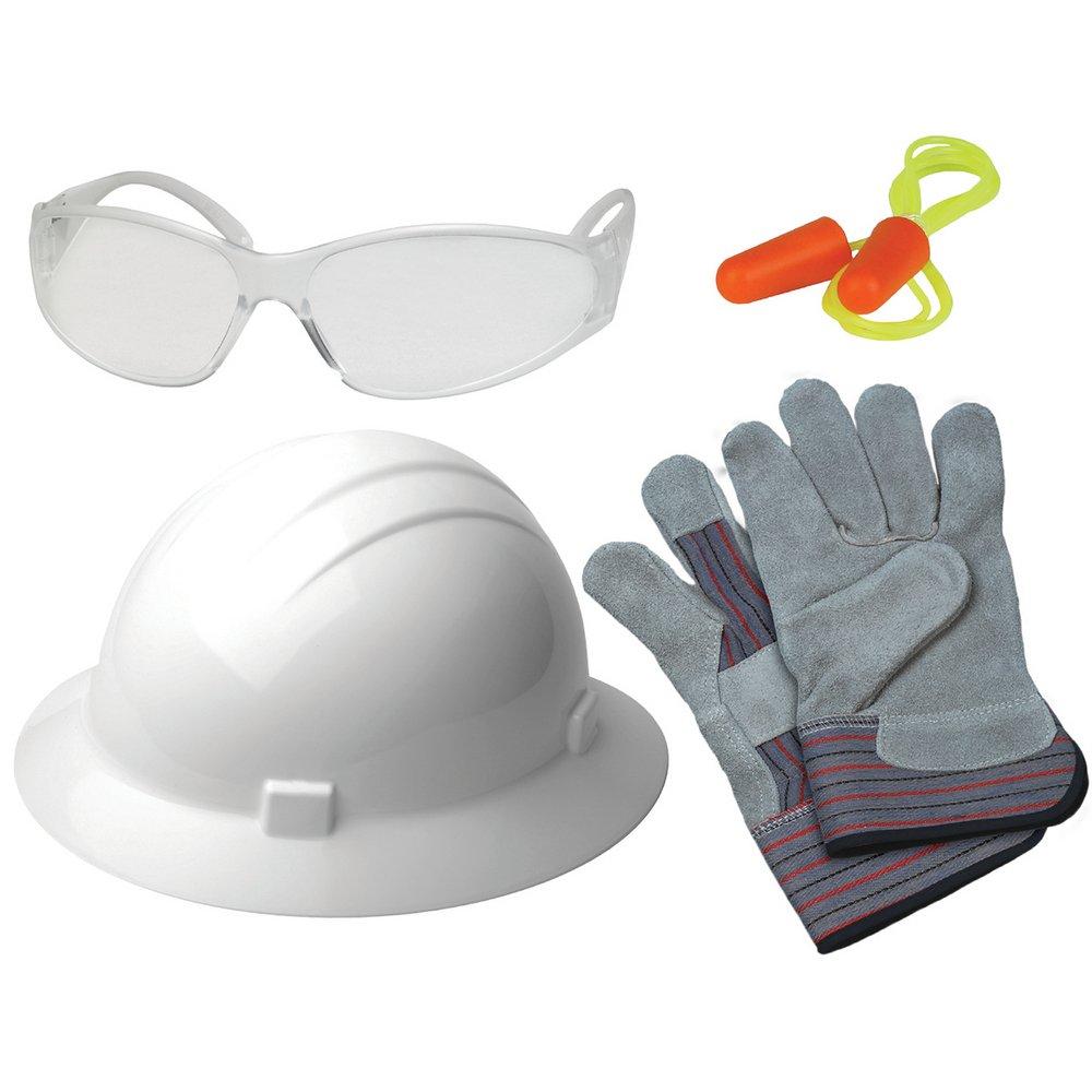 ERB Safety White New Hire Kit Full Brim Hard hat with Clear Safety Glasses 