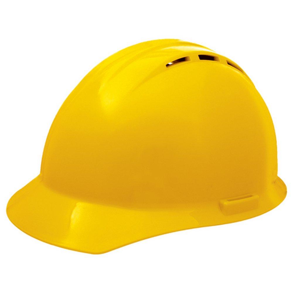 DeltaPlus Yellow HDPE and Nylon Vented Hard Hat with 4-Point Mega Ratchet Suspension 