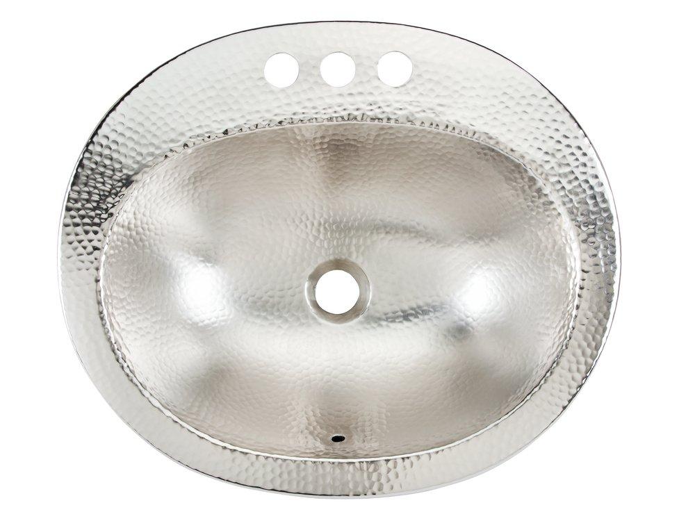 Thompson Hammered Nickel 3-Hole 1-Bowl Copper Undermount and Drop-In Lavatory Sink 