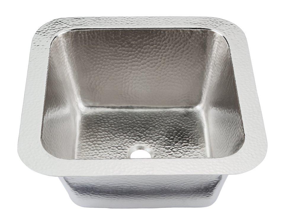 Thompson Hammered Nickel 15-5/8 x 15-5/8 in. Drop-in and Undermount Nickel Bar Sink 